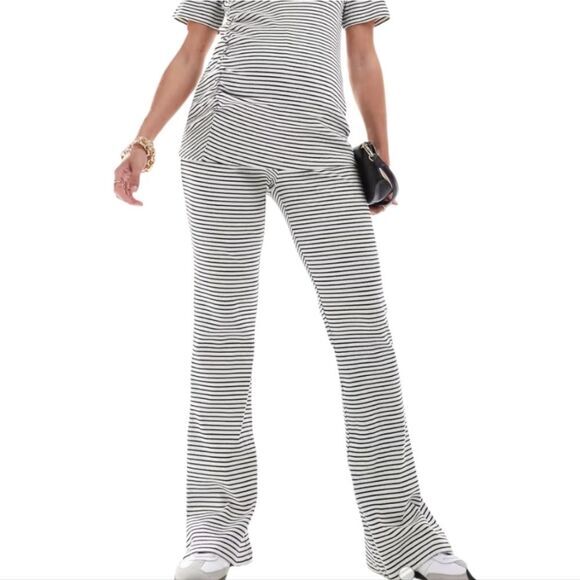 ASOS Mamalicious maternity‎ ribbed over the bump flared pants in stripe Medium - Picture 1 of 9